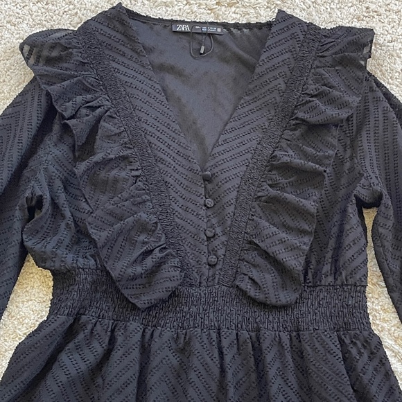 Zara Black Textured Midi Dress Size Medium - Picture 3 of 13